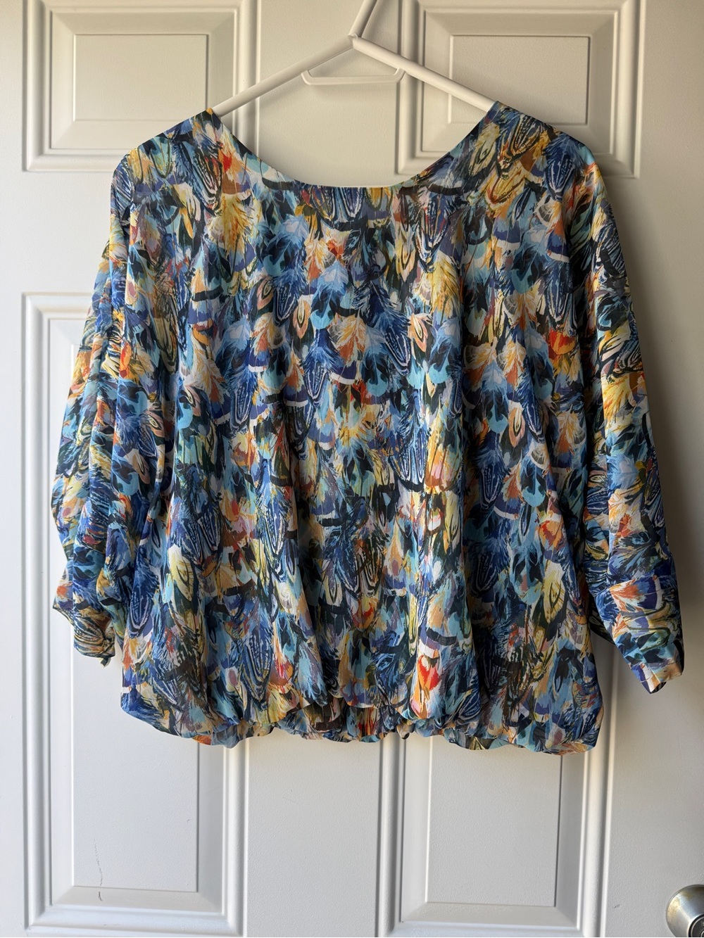 Liverpool Multi-Color Floral Bubble Blouse — Blue, Yellow, Orange